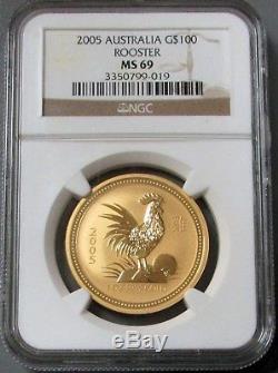 2005 Gold Australia $100 1 Oz Lunar Year Of The Rooster Ngc Mint State 69