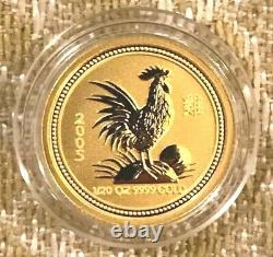 2005 ROOSTER 1/20 oz GOLD LUNAR Series 1 Coin AUSTRALIA $5 BU in Mint capsule