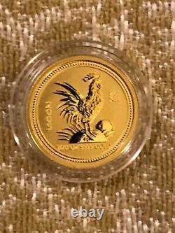 2005 ROOSTER 1/20 oz GOLD LUNAR Series 1 Coin AUSTRALIA $5 BU in Mint capsule