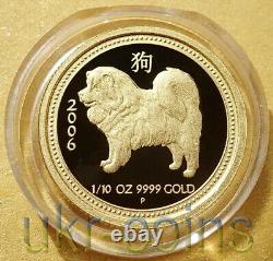 2006 Australia 1/10 Oz Lunar I Year of the Dog Gold Proof Coin Perth Mint $15