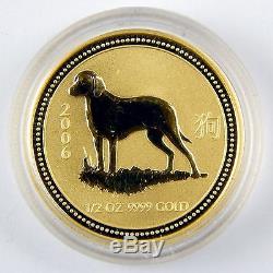 2006 Australia $50 Lunar Year of the Dog 1/2 Oz Gold. 9999 Unc Coin #A0171