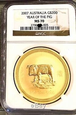 2007 2 oz Gold Lunar Year of the Pig MS-70 NGC PERFECT Grade (Series I) Rare