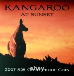 2007 KANGAROO at SUNSET $25 GOLD COIN (1/5 oz). 999 PROOF 62/1000 LTD EDITION