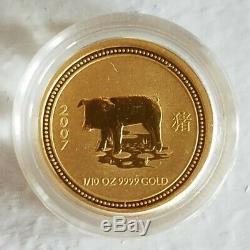 2007 Lunar Series Year Of The Pig 1/10 oz. 999 Gold Australian Perth Mint