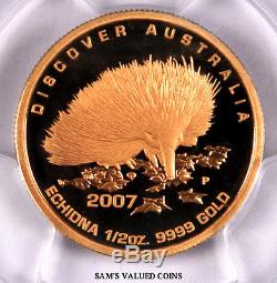 2007-p Discover Australia $50 Echidna Pcgs Pr70dcam 1/2 Oz Gold