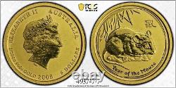 2008 $5 Australian 1/20 Gold Lunar Series II. MS 67. YEAR OF THE MOUSE
