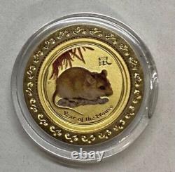 2008 $5 Australian 1/20 Gold Lunar Series II. Year Of The Mouse. Coloured