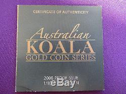 2008 $5 Gold Proof 1/25oz Coin Australian Koala Gold Coin Series