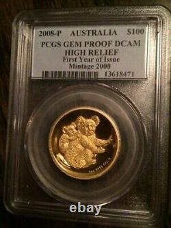 2008 Australia $100 Gold coin PCGS Proof DCam FDOI 1 Troy oz Gold