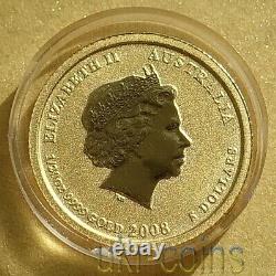 2008 Australia 1/20 Oz Gold 9999 Coin Year of the Mouse BU Lunar II Rat Key Date