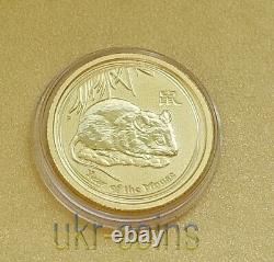 2008 Australia 1/20 Oz Gold 9999 Coin Year of the Mouse BU Lunar II Rat Key Date