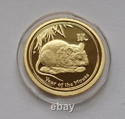 2008 Australia Lunar II Year of the Mouse Rat $15 1/10 Oz Gold Proof Coin RARE