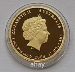 2008 Australia Lunar II Year of the Mouse Rat $15 1/10 Oz Gold Proof Coin RARE