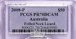2008-p Discover Australia $50 Frilled Neck Lizard Pcgs Pr70dcam 1/2 Oz Gold