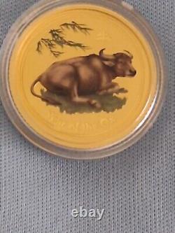 2009 $15 Australia Year Of Ox Colored 1/10 Oz Fine Gold Coin