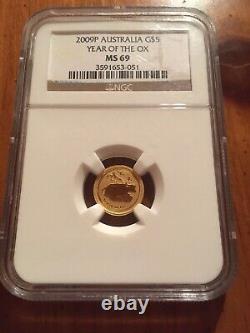 2009 $5 Gold Australian Year Of The Ox 1/20oz NGC ms69