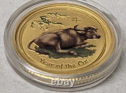 2009 Australian Lunar Year of the Ox 1/10 oz Gold $15 Coin. 9999 Colorized Rare