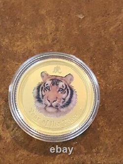 2010 Australia 1/10 oz Gold Tiger Coin Color Mint capsule Low Mintage