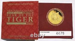 2010 Australia Lunar II Year of the Tiger 1/4 Oz Gold Proof Coin $25 Dollars