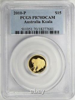 2010-P Australia 1/10oz Gold Koala Proof PCGS PF70 DCAM Deep Cameo $15