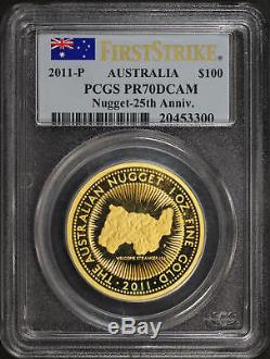 2011P Australia 1 oz Fine Gold $100 PCGS PR-70DCAM 25th Anniversary FS -171874