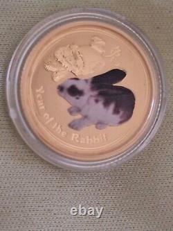 2011 $15 Australia Year Of Rabbit Colored Proof 1/10 Ounce Gold By Perth Mint