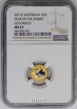 2011 NGC Australia $5 Year of Rabbit Colorized Lunar Gold Coin MS67