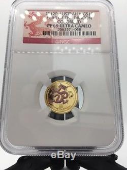2012P Australia $15 1/10 Gold Dragon RARE Colored GOLD Coin NGC PF-69