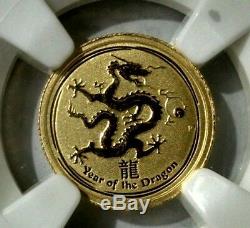 2012P Australia G$5 Year Of The Dragon MS-70 1/20 oz Pure Gold Coin. 9999