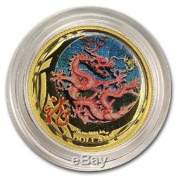 2012 $10 GOLD Australia Lunar Dragon Colored Proof 1/10 Oz Ultra Rare Coin. 9999