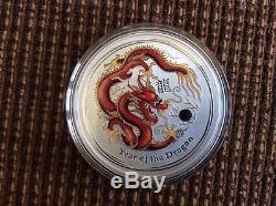 2012 1 oz Australian Silver Year of the Dragon Red/Gold Silver Coin BU