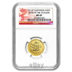 2012 AUS 1/4 oz Gold Lunar Year of the Dragon MS-69 NGC (SII)