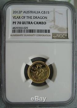 2012 Australia 1/10oz Gold $15 Dollars NGC PF-70 Ult. Cameo YEAR OF THE DRAGON