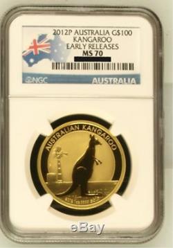 2012 Australia Gold 1 Oz. 9999 Fine Gold $100 Kangaroo NGC Graded MS 70 RARE