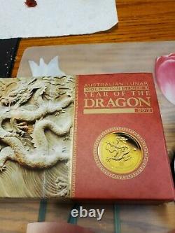 2012 Australia Lunar Year of the DRAGON 1/10 oz PROOF. 9999 GOLD $15 Coin