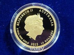2012 Australia Lunar Year of the DRAGON 1/10 oz PROOF. 9999 GOLD $15 Coin RARE