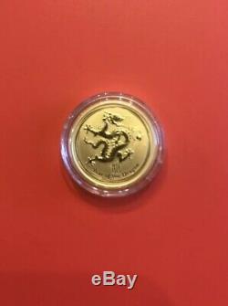 2012 Australian $25 Lunar Year Of The Dragon Gold Coin 1/4 Oz. 9999 Gold
