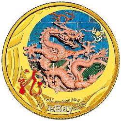 2012 Australian Lunar Year of the Dragon, 1/10 OZ Gold Coloured Proof RAM Coin