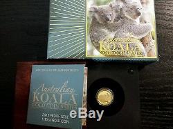 2012 Koala Gold Proof coin 1/10oz Australia Perth Mint 99.99% Pure. Low COA