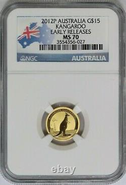 2012 NGC Australia $5 1/10 oz Gold Kangaroo MS70 ER Flag Label