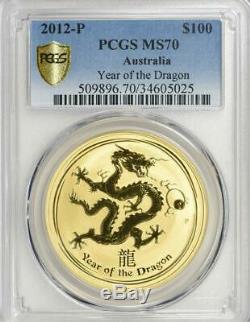 2012 P $100 1 oz Australian Lunar Gold Year of the Dragon PCGS MS 70