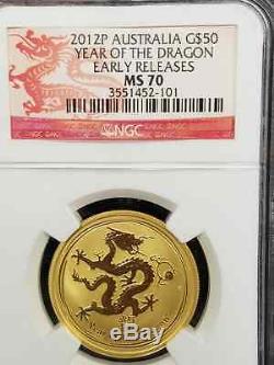 2012 P 1/2 oz Gold Australian Year of the Dragon MS70 NGC $50 Early Releases