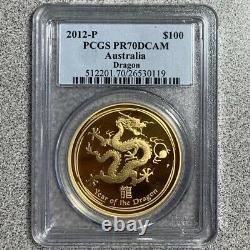 2012-P 1 oz Gold $100 Australia Dragon PCGS PR70DCAM