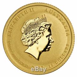 2012-P Australia $15 YEAR OF THE DRAGON 1/10th Oz Colorized Gold GEM BU Capsule