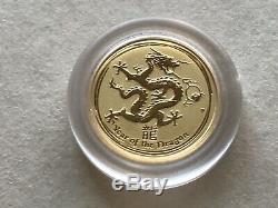 2012 Perth Mint Bullion Lunar Year Of The Dragon 1/20 Oz Gold Coin 5 Dollars