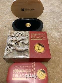 2012 Perth Mint Proof Gold Coin Lunar Dragon 1/10 Oz Box COA 3111/5000