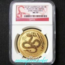 2013P Australia Lunar Year Of Snake 1oz Gold Coin NGC MS 70 Early Releases