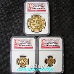 2013P Australia Lunar Year Snake 3 Gold Proof Coins Set NGC PF 70 Early Releases