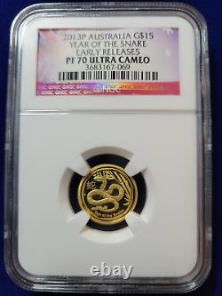 2013 Australia 1/10 oz Gold Year of Snake NGC PF70 Early Releases Flag Label
