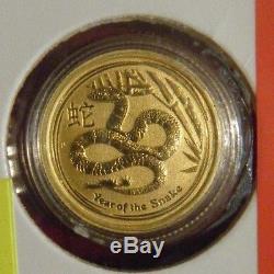 2013 Australian Lunar Year of the Snake, 1/10 OZ Gold Brilliant Unc Coin